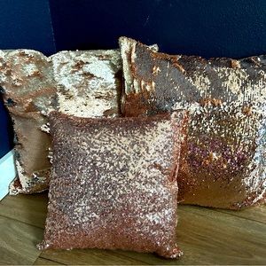 Lot of 3 Rose Gold Sequin Decorative Pillows
